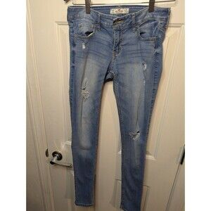 Hollister Distressed JEANS Womens Size 26x31 Blue Denim Button Zip 3R